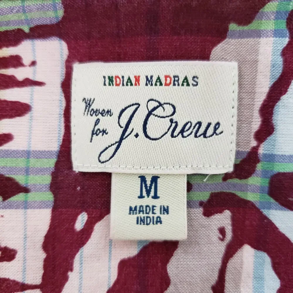 J. Crew Indian Madras Camp Collar Shirt  Short sleeves Men M Palm Print Amara